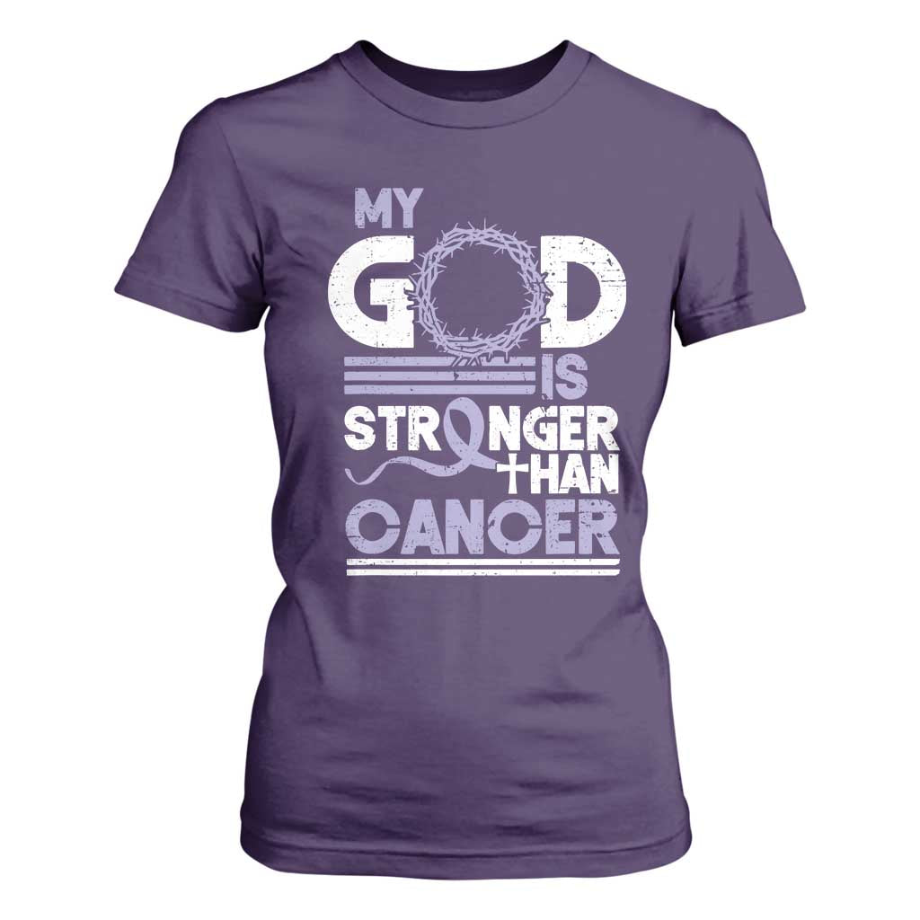 All Cancer Support T Shirt For Women My God Is Stronger Than Cancer Lavender Ribbon