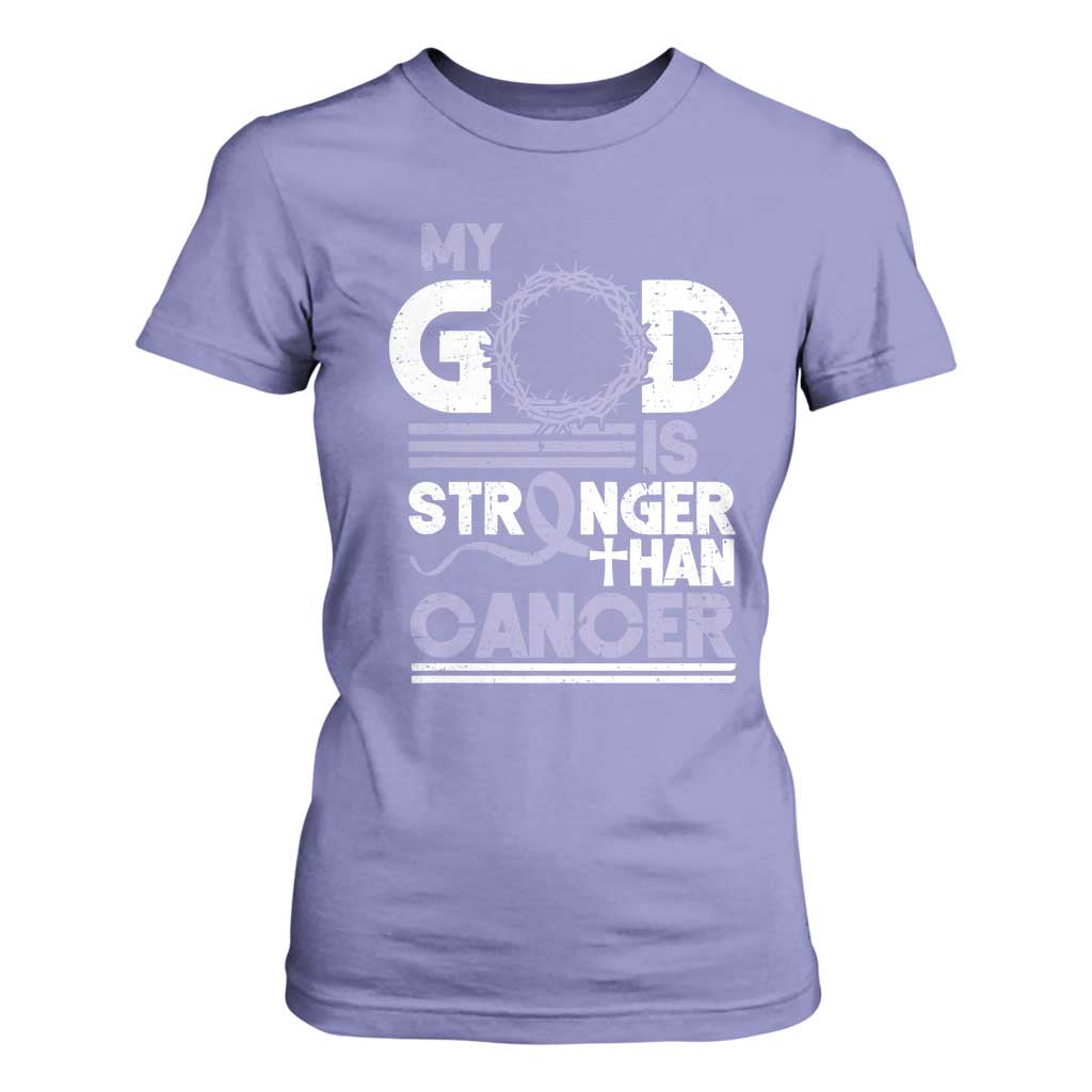 All Cancer Support T Shirt For Women My God Is Stronger Than Cancer Lavender Ribbon