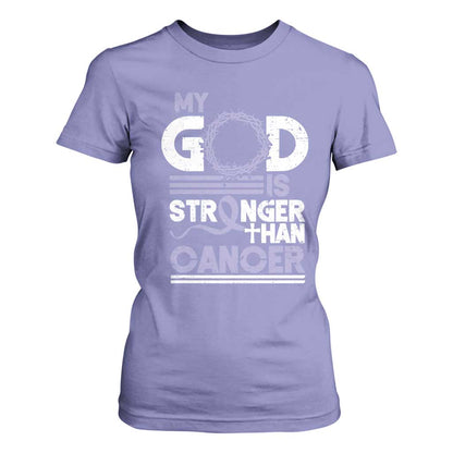 All Cancer Support T Shirt For Women My God Is Stronger Than Cancer Lavender Ribbon