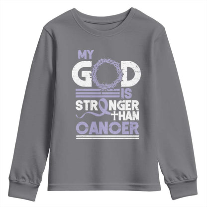 All Cancer Support Youth Sweatshirt My God Is Stronger Than Cancer Lavender Ribbon