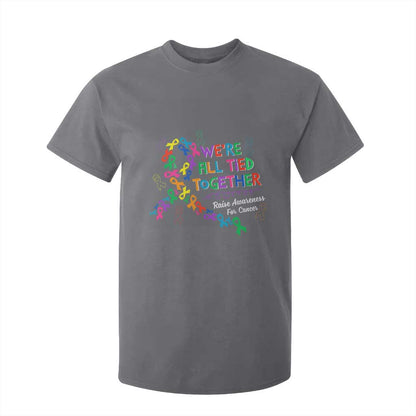 All Cancer Support T Shirt For Kid We're All Tied Together Raise Fight Cancer Ribbons