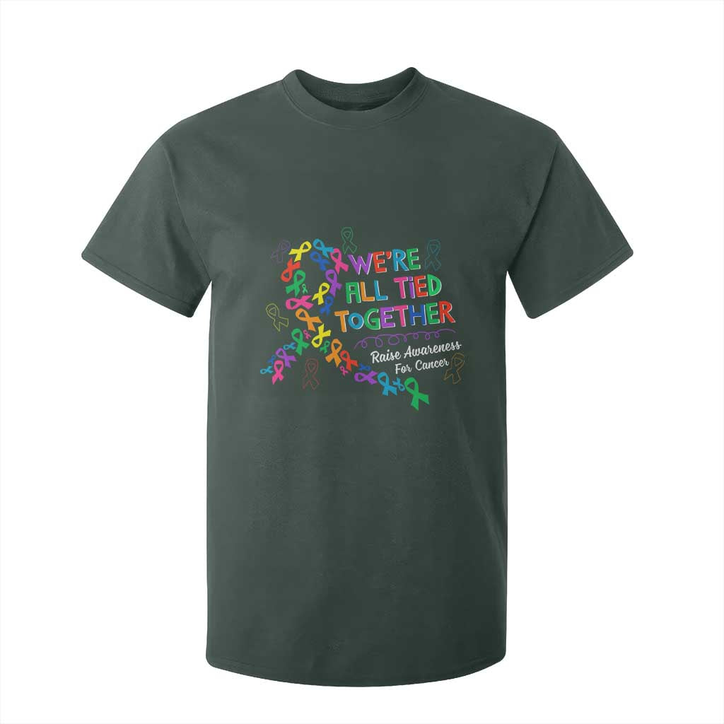 All Cancer Support T Shirt For Kid We're All Tied Together Raise Fight Cancer Ribbons