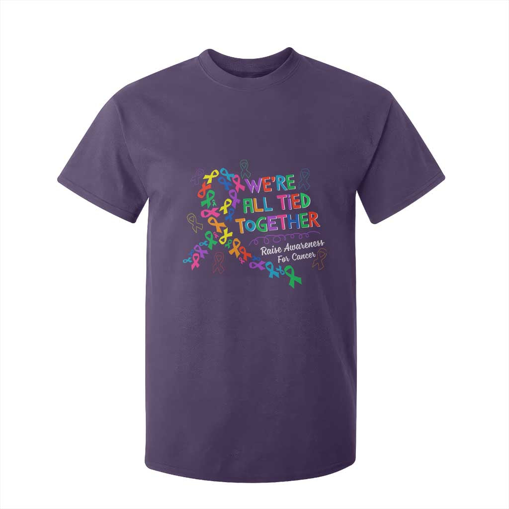 All Cancer Support T Shirt For Kid We're All Tied Together Raise Fight Cancer Ribbons