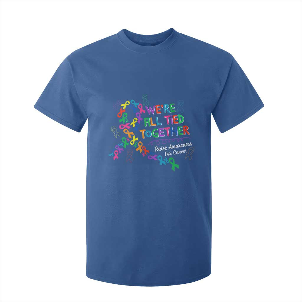 All Cancer Support T Shirt For Kid We're All Tied Together Raise Fight Cancer Ribbons