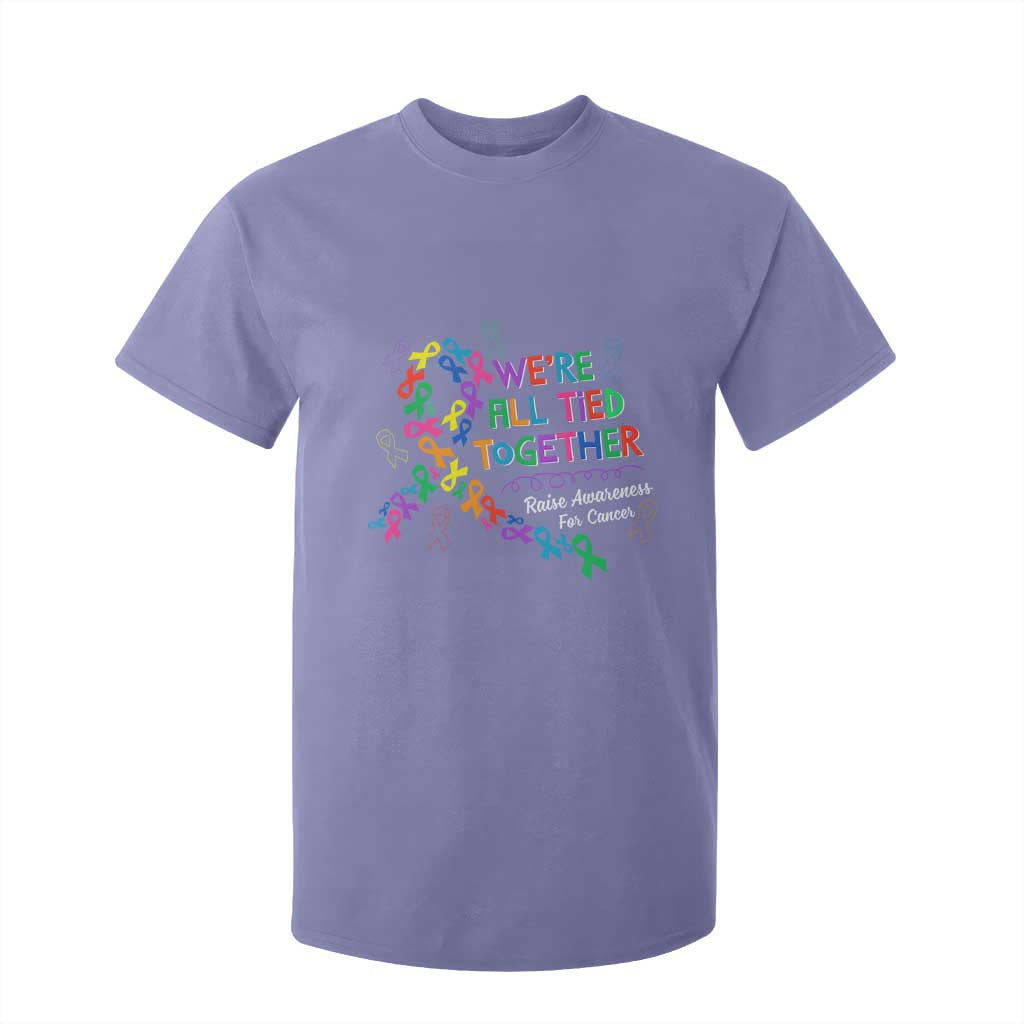 All Cancer Support T Shirt For Kid We're All Tied Together Raise Fight Cancer Ribbons
