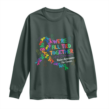 All Cancer Support Long Sleeve Shirt We're All Tied Together Raise Fight Cancer Ribbons