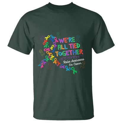 All Cancer Support T Shirt We're All Tied Together Raise Fight Cancer Ribbons