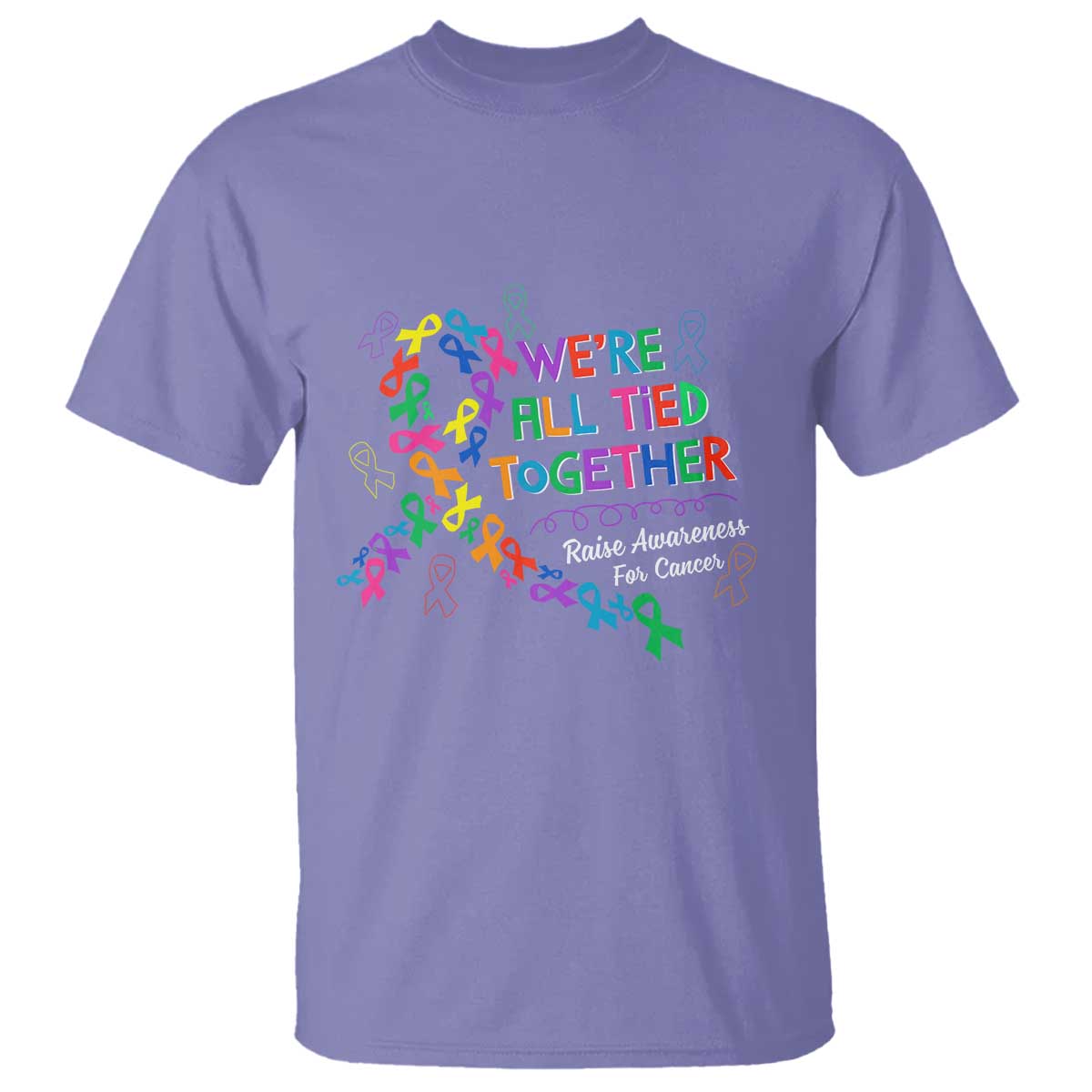 All Cancer Support T Shirt We're All Tied Together Raise Fight Cancer Ribbons