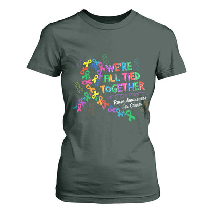 All Cancer Support T Shirt For Women We're All Tied Together Raise Fight Cancer Ribbons
