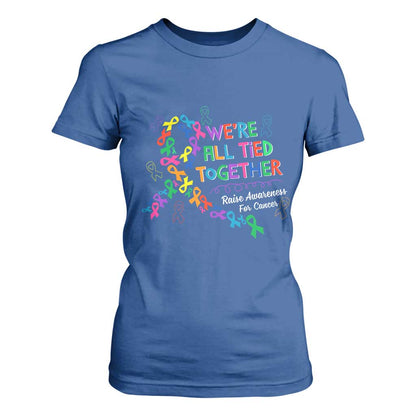 All Cancer Support T Shirt For Women We're All Tied Together Raise Fight Cancer Ribbons
