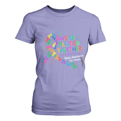 All Cancer Support T Shirt For Women We're All Tied Together Raise Fight Cancer Ribbons