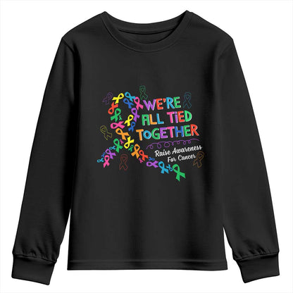 All Cancer Support Youth Sweatshirt We're All Tied Together Raise Fight Cancer Ribbons