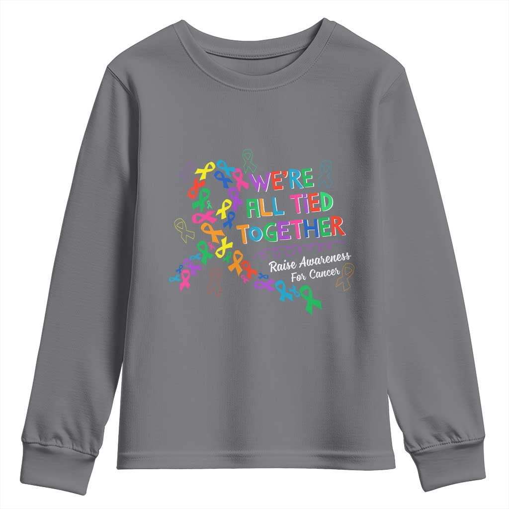 All Cancer Support Youth Sweatshirt We're All Tied Together Raise Fight Cancer Ribbons