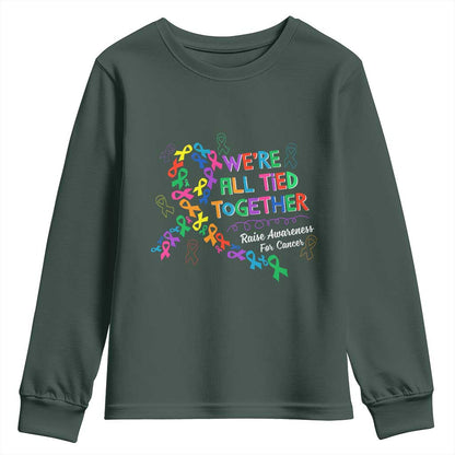 All Cancer Support Youth Sweatshirt We're All Tied Together Raise Fight Cancer Ribbons