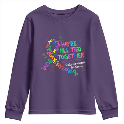 All Cancer Support Youth Sweatshirt We're All Tied Together Raise Fight Cancer Ribbons