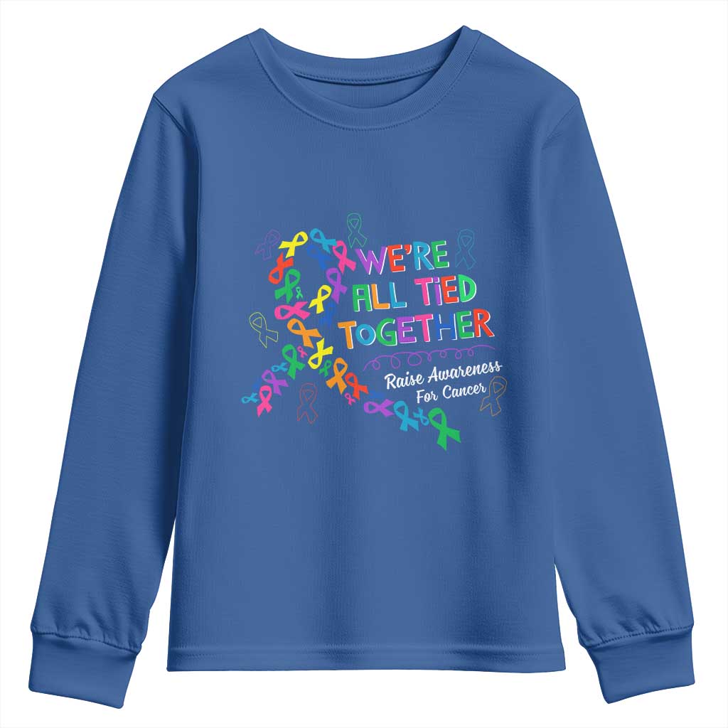 All Cancer Support Youth Sweatshirt We're All Tied Together Raise Fight Cancer Ribbons