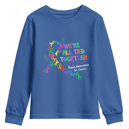 All Cancer Support Youth Sweatshirt We're All Tied Together Raise Fight Cancer Ribbons