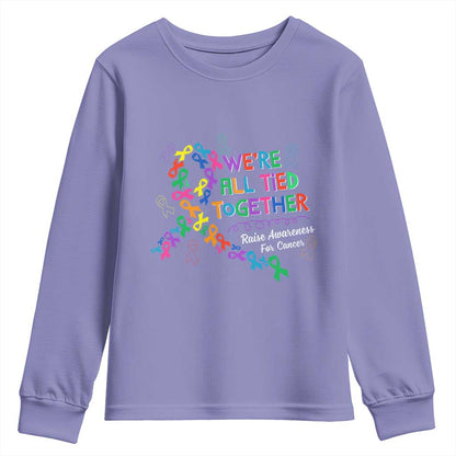 All Cancer Support Youth Sweatshirt We're All Tied Together Raise Fight Cancer Ribbons