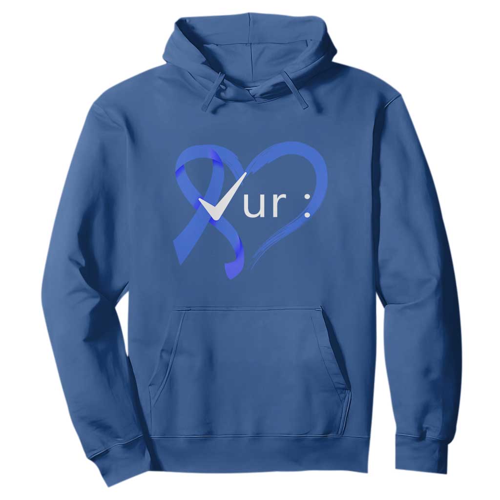 Funny Check Your Colon Colorectal Cancer Support Hoodie Dark Blue Ribbon Heart