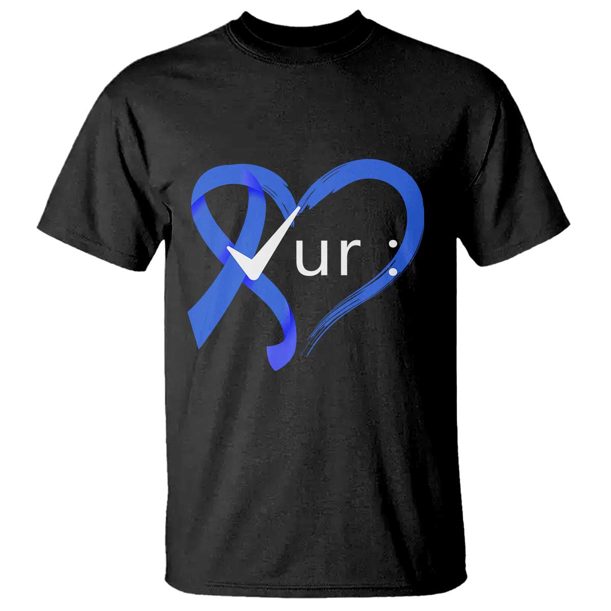 Funny Check Your Colon Colorectal Cancer Support T Shirt Dark Blue Ribbon Heart