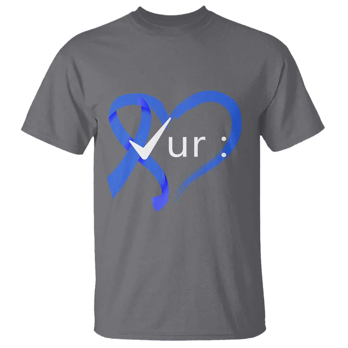 Funny Check Your Colon Colorectal Cancer Support T Shirt Dark Blue Ribbon Heart