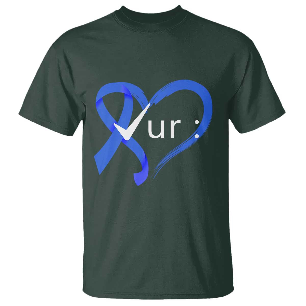 Funny Check Your Colon Colorectal Cancer Support T Shirt Dark Blue Ribbon Heart