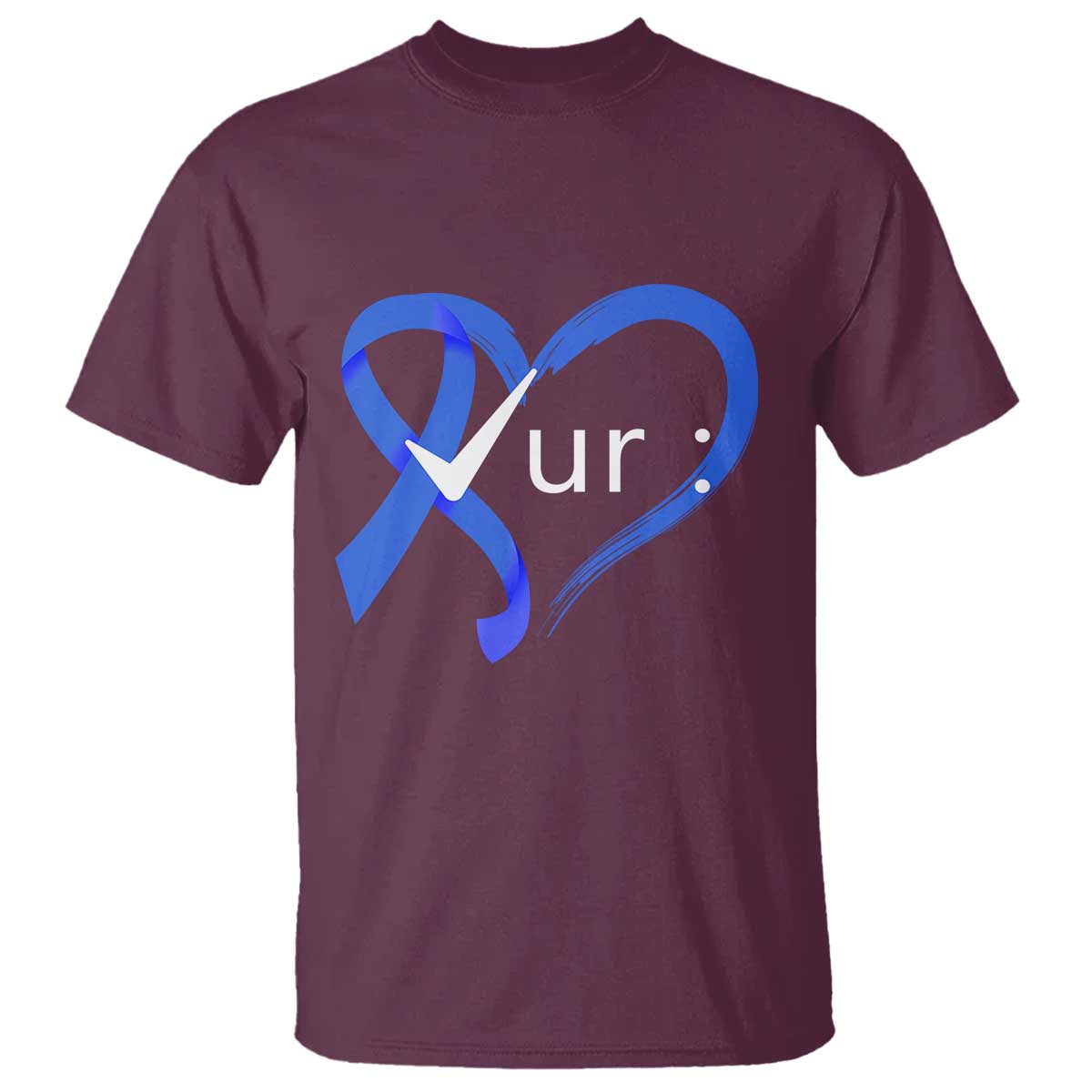 Funny Check Your Colon Colorectal Cancer Support T Shirt Dark Blue Ribbon Heart