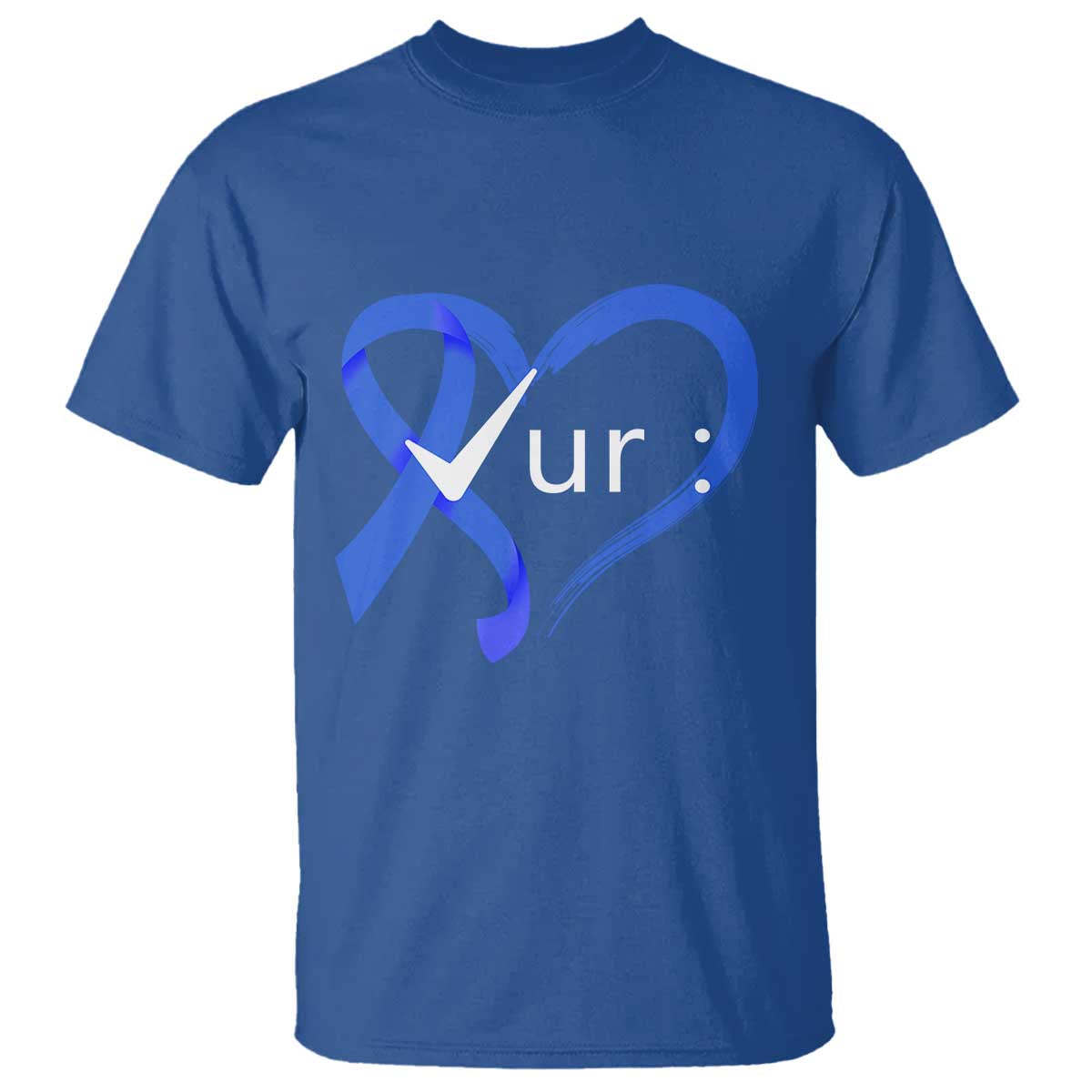 Funny Check Your Colon Colorectal Cancer Support T Shirt Dark Blue Ribbon Heart