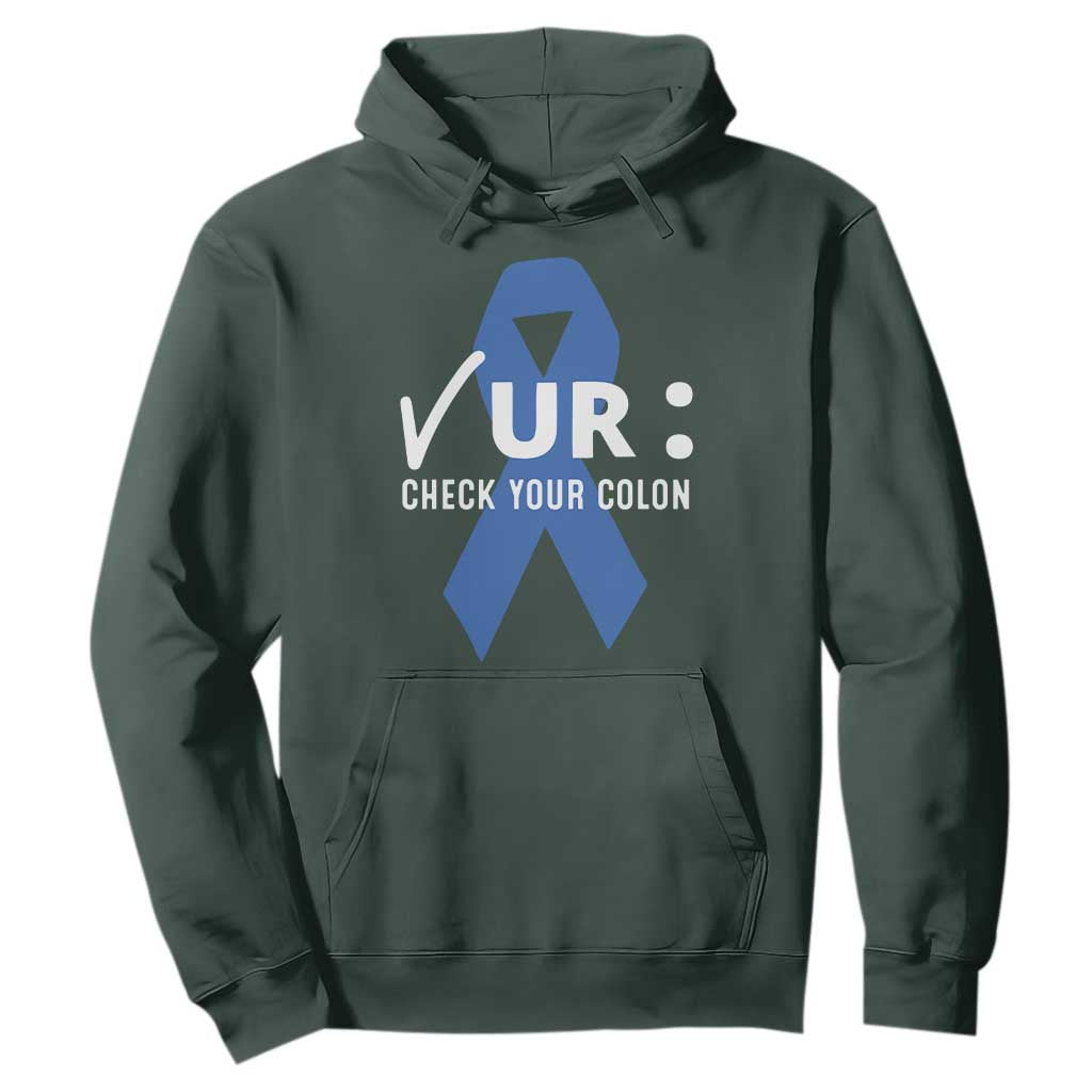 Funny Check Your Colon Colorectal Cancer Support Hoodie Dark Blue Ribbon