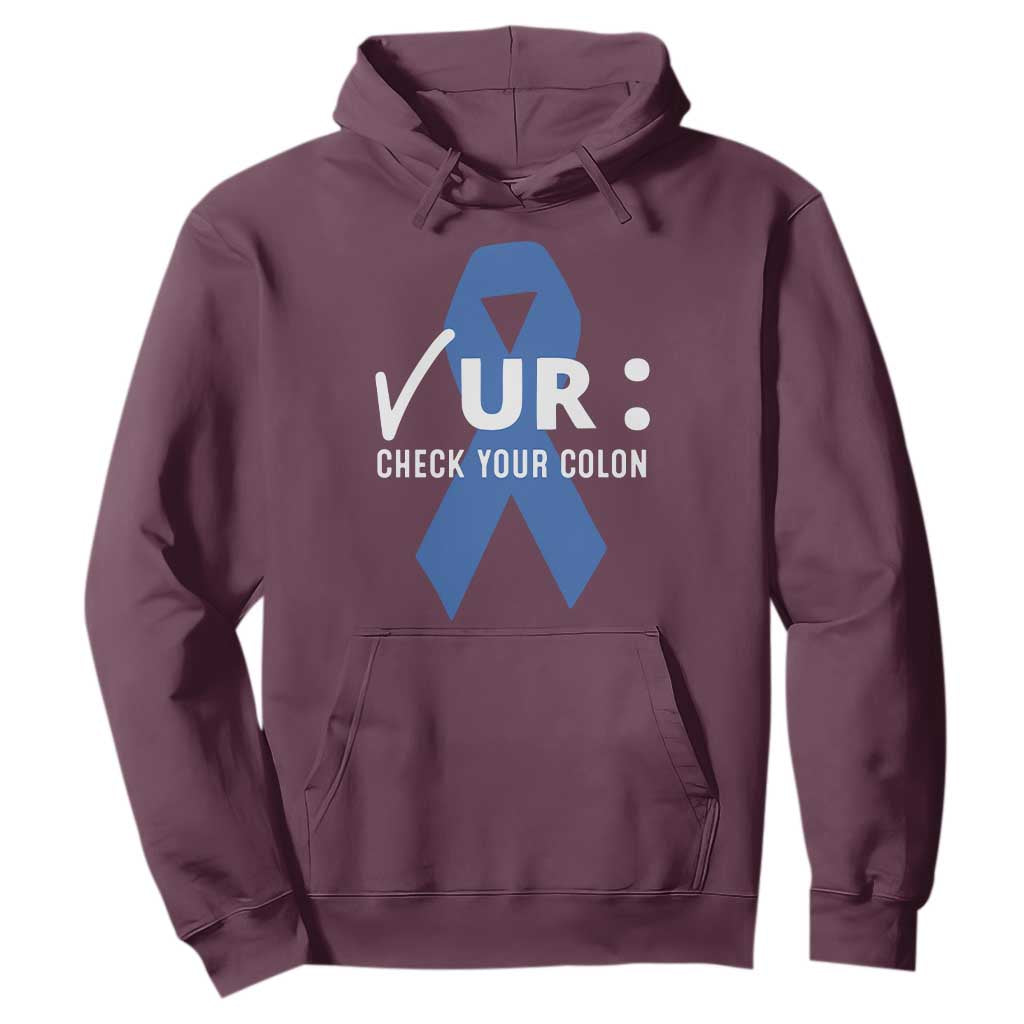Funny Check Your Colon Colorectal Cancer Support Hoodie Dark Blue Ribbon