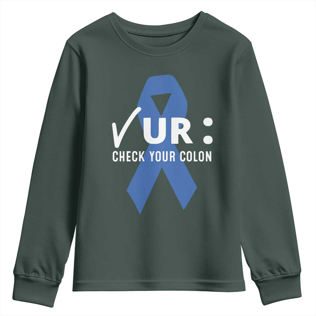 Funny Check Your Colon Colorectal Cancer Support Youth Sweatshirt Dark Blue Ribbon