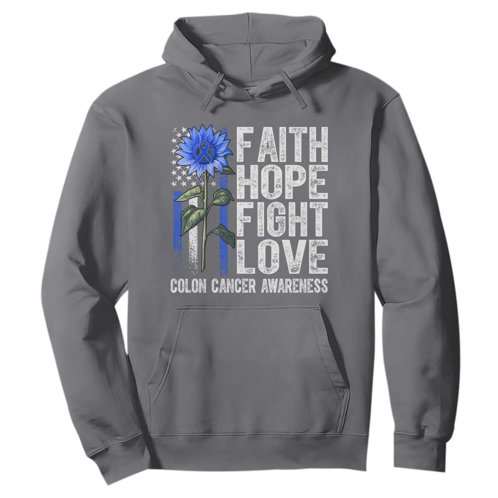 Colon Cancer Support Hoodie Faith Hope Fight Love Sunflower USA Flag