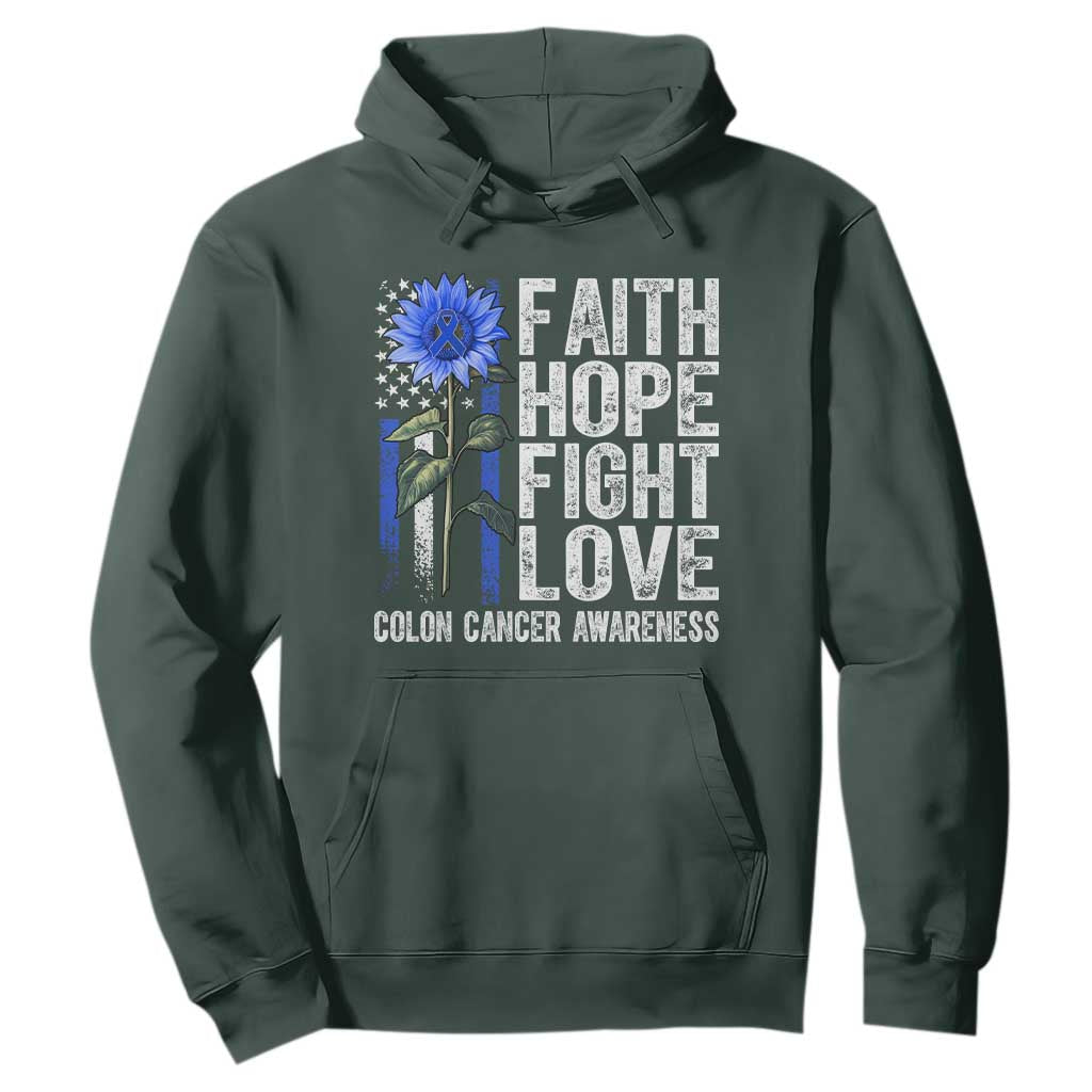Colon Cancer Support Hoodie Faith Hope Fight Love Sunflower USA Flag