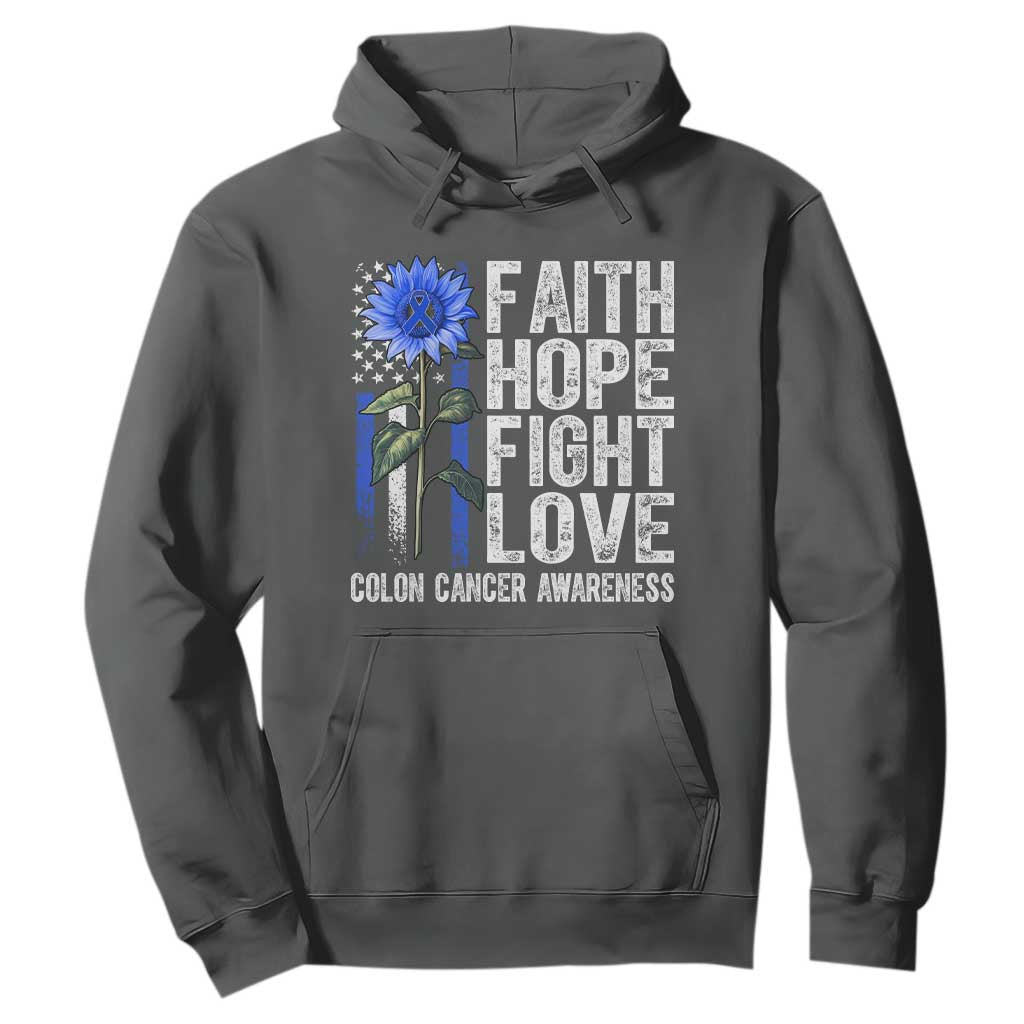 Colon Cancer Support Hoodie Faith Hope Fight Love Sunflower USA Flag