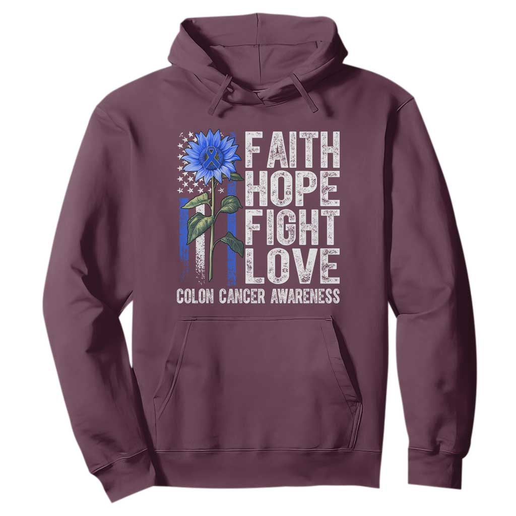 Colon Cancer Support Hoodie Faith Hope Fight Love Sunflower USA Flag