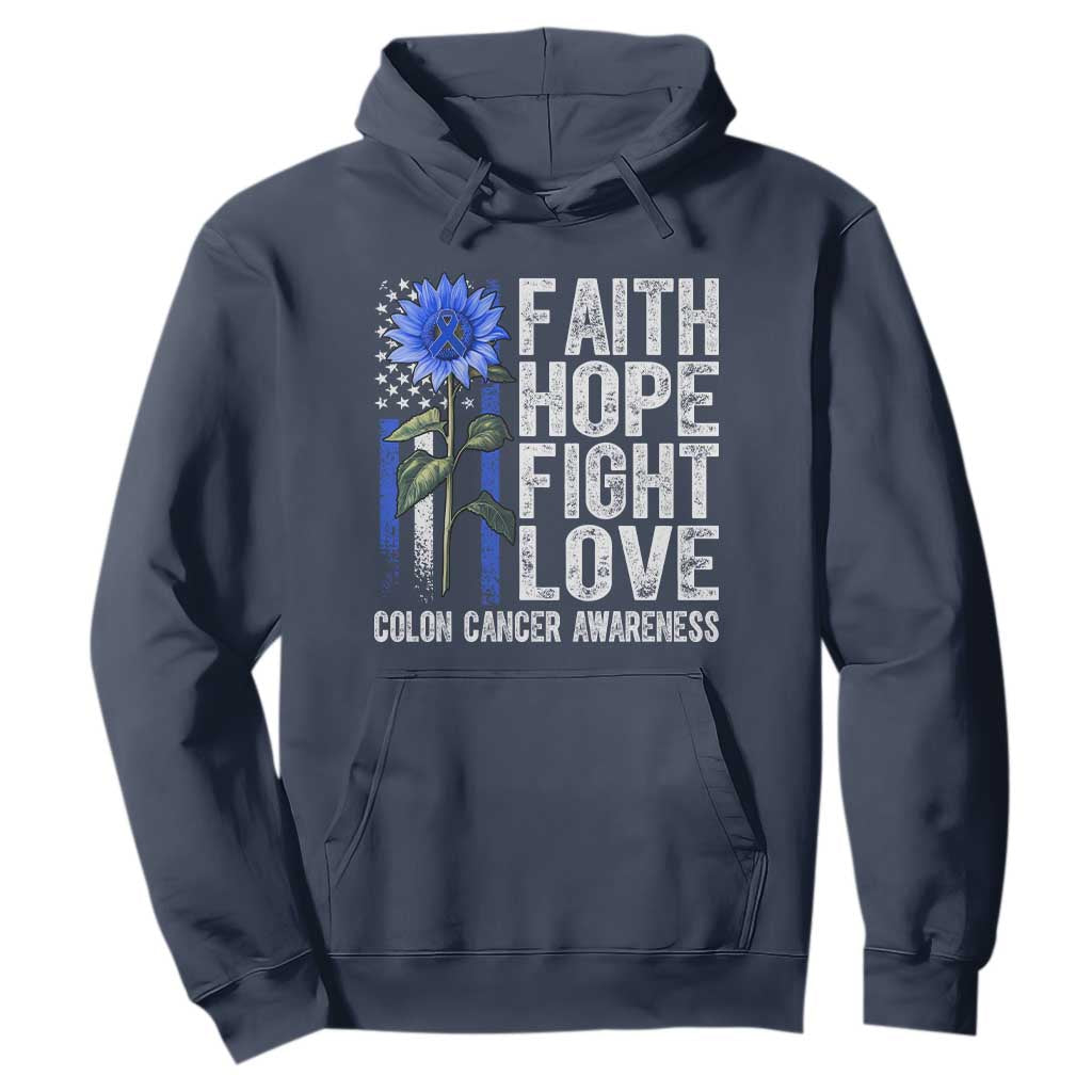 Colon Cancer Support Hoodie Faith Hope Fight Love Sunflower USA Flag