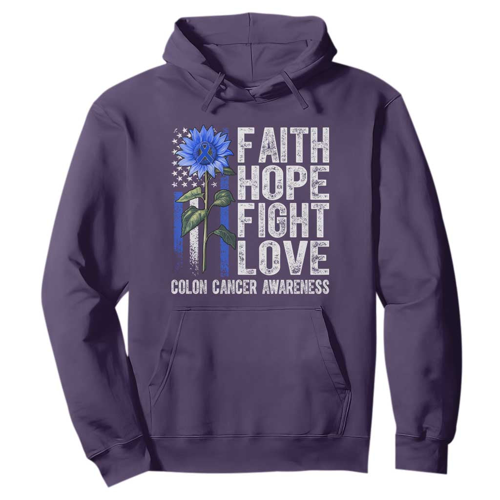 Colon Cancer Support Hoodie Faith Hope Fight Love Sunflower USA Flag