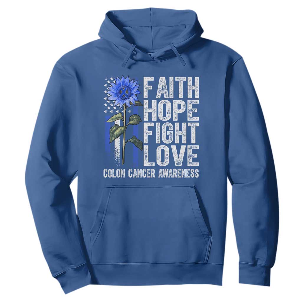 Colon Cancer Support Hoodie Faith Hope Fight Love Sunflower USA Flag