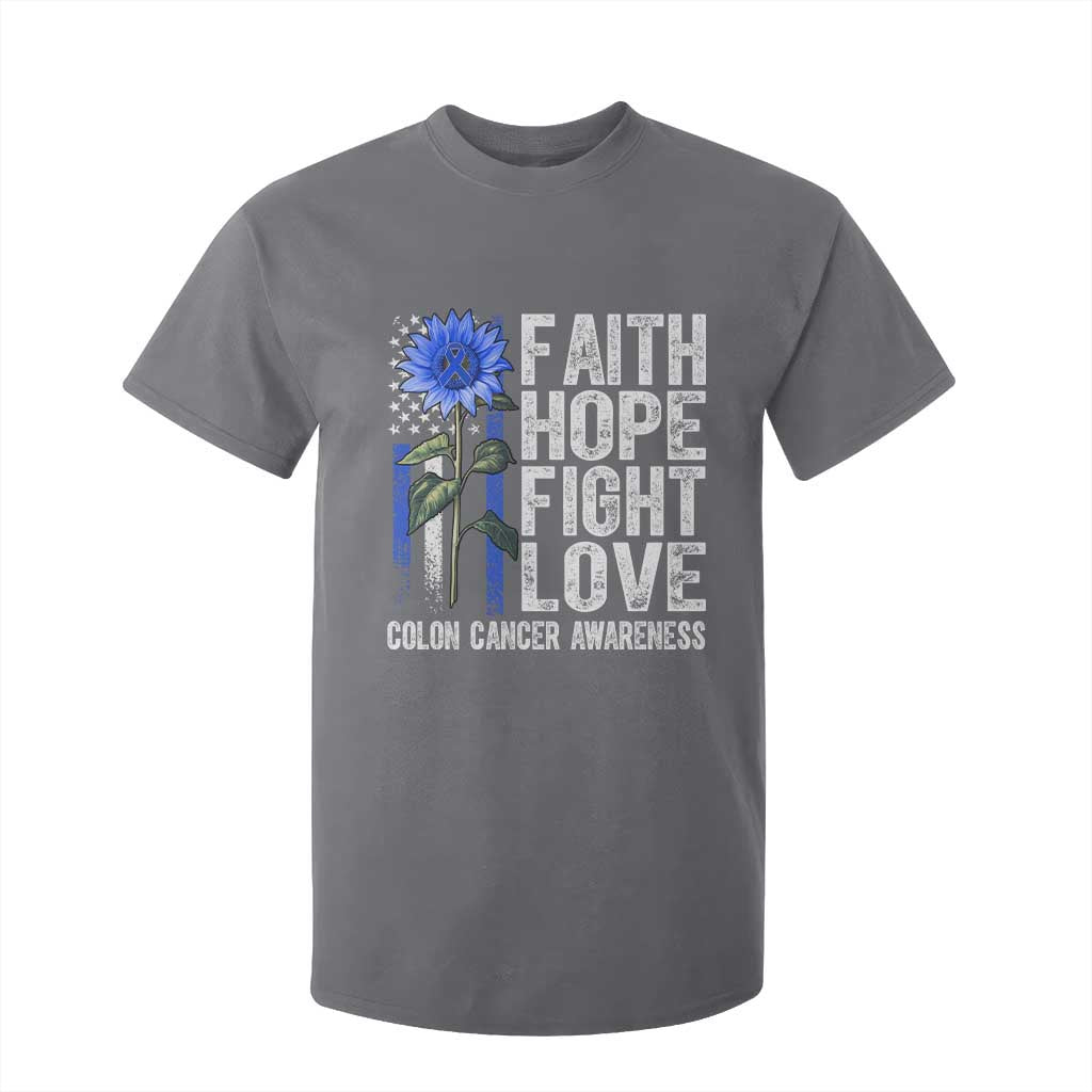 Colon Cancer Support T Shirt For Kid Faith Hope Fight Love Sunflower USA Flag