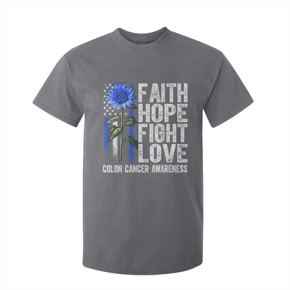 Colon Cancer Support T Shirt For Kid Faith Hope Fight Love Sunflower USA Flag