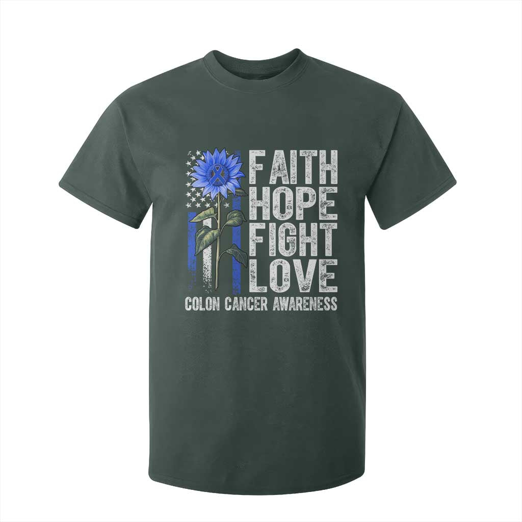 Colon Cancer Support T Shirt For Kid Faith Hope Fight Love Sunflower USA Flag