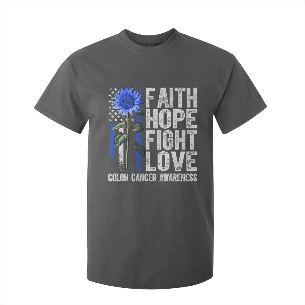 Colon Cancer Support T Shirt For Kid Faith Hope Fight Love Sunflower USA Flag