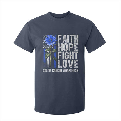 Colon Cancer Support T Shirt For Kid Faith Hope Fight Love Sunflower USA Flag