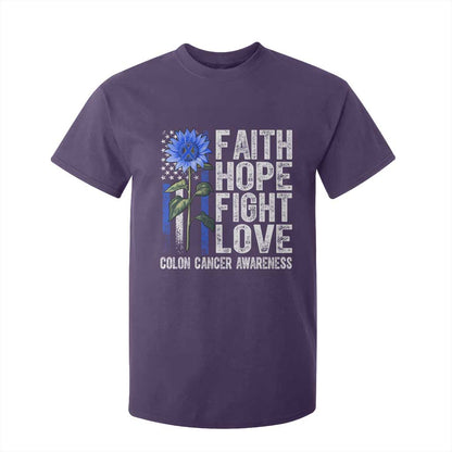 Colon Cancer Support T Shirt For Kid Faith Hope Fight Love Sunflower USA Flag