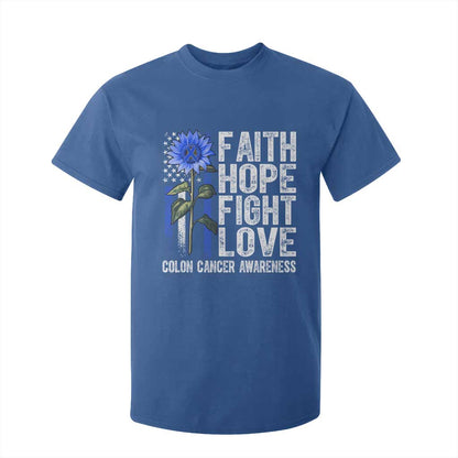 Colon Cancer Support T Shirt For Kid Faith Hope Fight Love Sunflower USA Flag