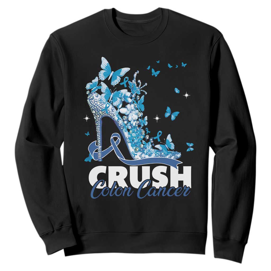 Crush Colon Cancer Sweatshirt Colorectal Cancer Support Bling Blue Ribbon High Heel