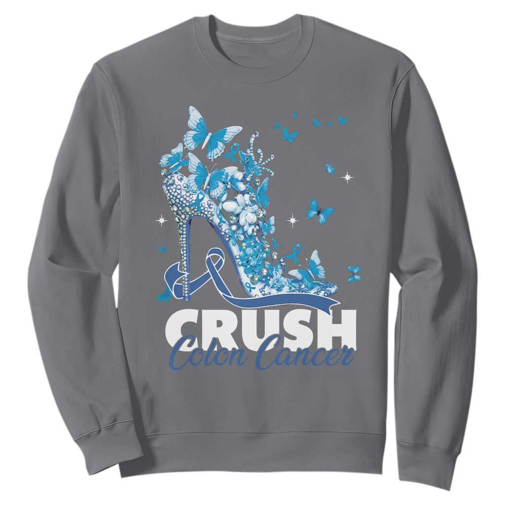 Crush Colon Cancer Sweatshirt Colorectal Cancer Support Bling Blue Ribbon High Heel