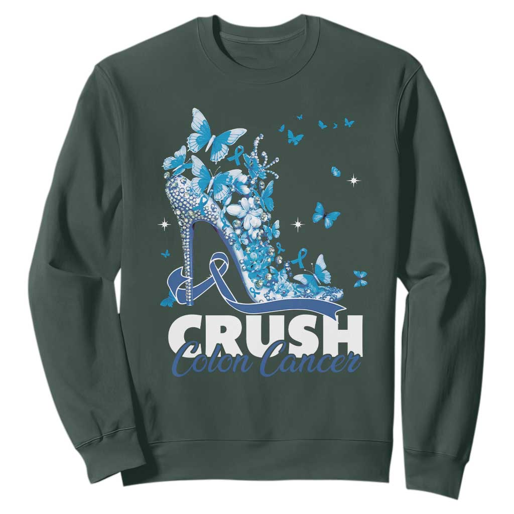 Crush Colon Cancer Sweatshirt Colorectal Cancer Support Bling Blue Ribbon High Heel