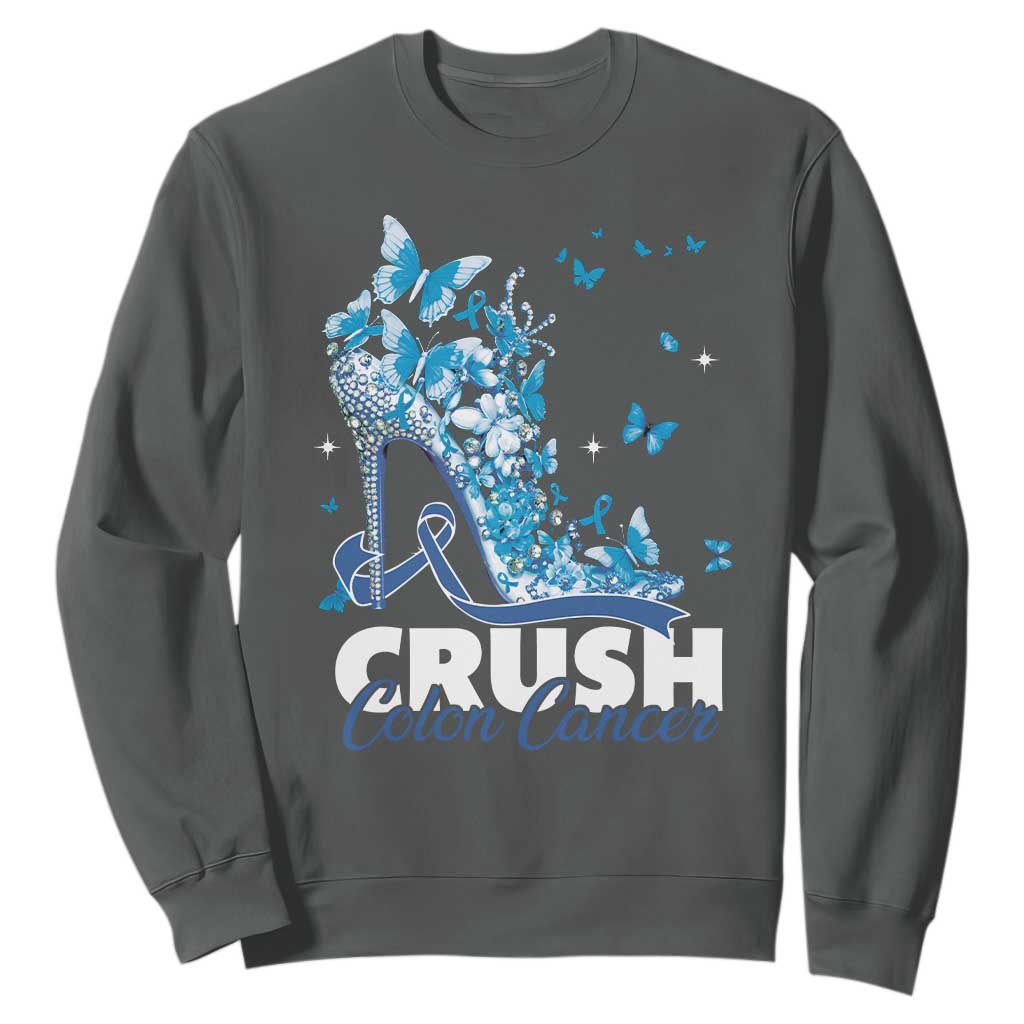 Crush Colon Cancer Sweatshirt Colorectal Cancer Support Bling Blue Ribbon High Heel