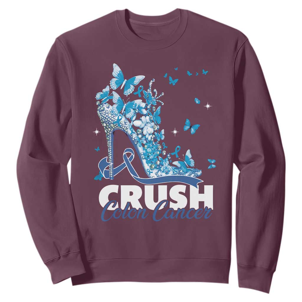 Crush Colon Cancer Sweatshirt Colorectal Cancer Support Bling Blue Ribbon High Heel